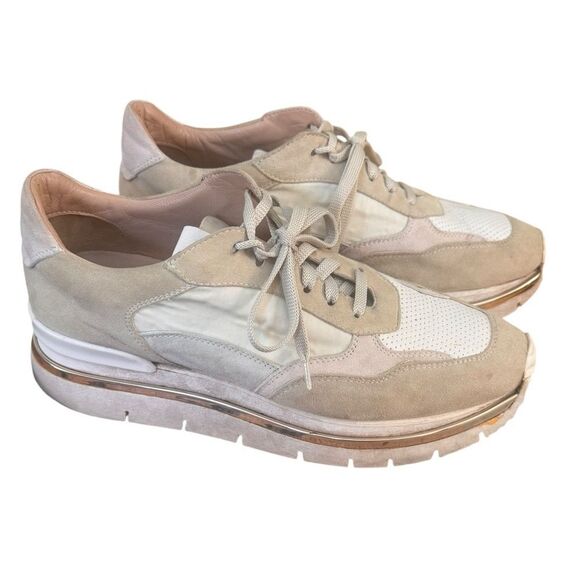 RON WHITE Ava Colorblock Suede Sneakers In Oyster 40 - Picture 3 of 9